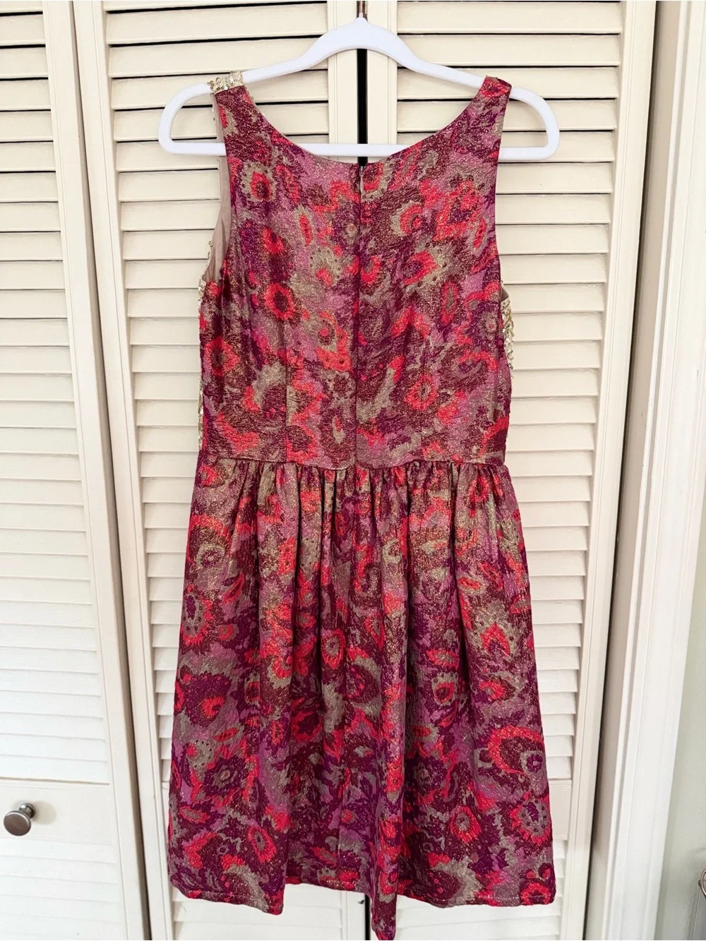 Anthropologie Wren Holiday Sequin Tapestry Party Dress Gold Pink Size M